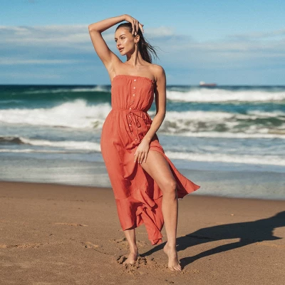 Women's Drawstring Ruffled Maxi Tube Dress - Cupshe 2 Women's Drawstring Ruffled Maxi Tube Dress - Cupshe - Image 2