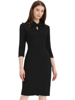 Allegra K Women's Front Tie Neck 3/4 Sleeve Work Bodycon Dress 13 Allegra K Women's Front Tie Neck 3/4 Sleeve Work Bodycon Dress -Agnes Orinda Shop GUEST 02c5ccb2 aca6 4733 ba8a 304ad878d1da