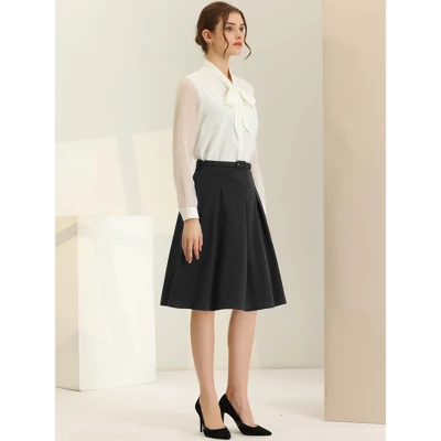 Allegra K Women's Belted Waist Casual Knee Length A-Line Pleated Skirt 1 Allegra K Women's Belted Waist Casual Knee Length A-Line Pleated Skirt