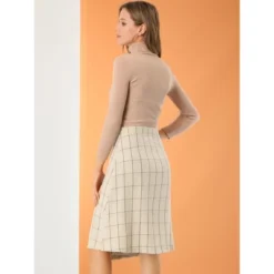 Allegra K Women's Plaid Vintage Faux Wrap Buttons Midi High Waist Skirt -Agnes Orinda Shop GUEST 06ced335 b671 4a2e ad04 8fb3e45e8ba1