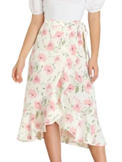 Allegra K Women's Floral Asymmetrical Ruffle Tie Waist Midi Wrap Skirts -Agnes Orinda Shop GUEST 06d12198 0c2e 43c3 96f8 fb39a38d9371
