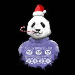 Junior's Design By Humans Christmas Panda By NikKor T-Shirt