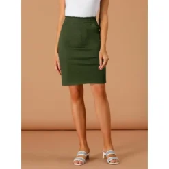 Allegra K Women's Workwear Paperbag Elastic High Waist Cotton Pencil Mini Skirt
