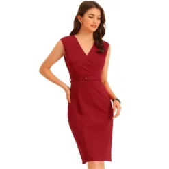Allegra K Women's Sleeveless V Neck Business Office Belt Pencil Dresses -Agnes Orinda Shop GUEST 09cea464 1ede 41a7 bb5b f1fcba997d7b
