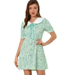 Allegra K Women's Peter Pan Collar Flowy Short Sleeve Ruffle Summer Floral Shirt Dress -Agnes Orinda Shop GUEST 0a26aa45 d943 4b19 8caa d5ea1b1293e7