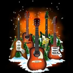 Junior's Design By Humans Christmas Guitars By Cashfish T-Shirt
