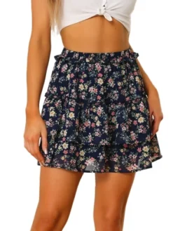 Allegra K Women's Layered Ruffle Hem Elastic Waist A-Line Skater Floral Mini Skirt -Agnes Orinda Shop GUEST 13f50c69 8d70 4dee 8ba3 0879cbc2c554