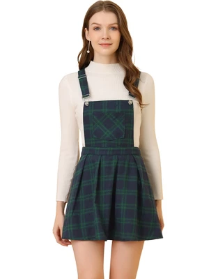 Allegra K Women's Checks Adjustable Strap Pinafore Overall Suspender Skirt 7 Allegra K Women's Checks Adjustable Strap Pinafore Overall Suspender Skirt - Image 7