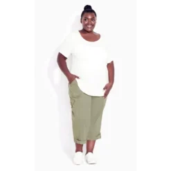 Women's Plus Size Cotton Roll Up Capri - Khaki | AVENUE -Agnes Orinda Shop GUEST 16fa634b 6f51 4a44 bb0e 3894344aeb3e