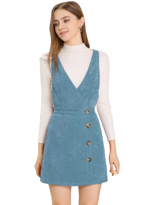 Allegra K Women's Corduroy Mini V Neck Vintage A-Line Bib Overall Pinafore Skirts 12 Allegra K Women's Corduroy Mini V Neck Vintage A-Line Bib Overall Pinafore Skirts - Image 12