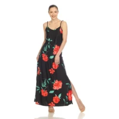 Women's Floral Strap Maxi Dress With Side Slit And Pockets - White Mark -Agnes Orinda Shop GUEST 188b4cbd eae0 4352 aa52 ca4d75aae195