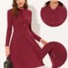 Allegra K Women's Work Sheath Tie Neck Knit Long Sleeve Midi Dress