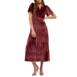 August Sky Women's Velvet Split Neckline Tiered Midi Dress -Agnes Orinda Shop GUEST 1a3d33ce 1a48 43be a208 8807ede11c26