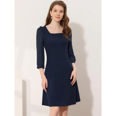 Allegra K Women's Square Neck Ruffle Trim Sheer 3/4 Sleeve Chiffon Mini Dress 1 Allegra K Women's Square Neck Ruffle Trim Sheer 3/4 Sleeve Chiffon Mini Dress