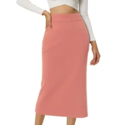 Seta T Women's Elastic High Waist Midi Basic Skirt Slit Hem Stretchy Ribbed Knit Bodycon Midi Skirts -Agnes Orinda Shop GUEST 1e37b7db 455a 4064 b2c2 ababecf6666d