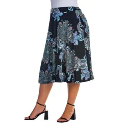 Womens Plus Size Black Paisley A Line Pocket Midi Skirt