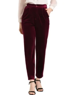 Allegra K Women's Velvet Elegant High Waist Trousers With Pockets Work Ankle Pants -Agnes Orinda Shop GUEST 1e9b462c a7c8 4c2f b08c 0a9927edfeb4