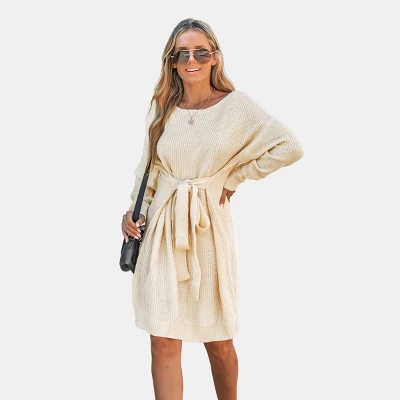 Women's Belted Cream Mini Sweater Dress - Cupshe 8 Women's Belted Cream Mini Sweater Dress - Cupshe - Image 8