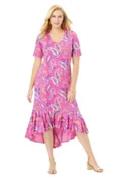 Jessica London Women’s Plus Size Everyday Knit Flounce Hem Maxi Dress
