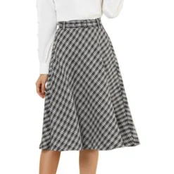 Allegra K Women's Tartan Plaid High Waist Belted Vintage A-Line Midi Skirt -Agnes Orinda Shop GUEST 25046079 5fe3 46db 85f3 8fc088b9cc01