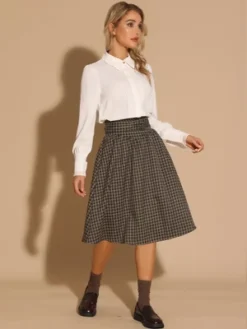 Allegra K Women's Plaid Vintage High Waist Double Belted A-Line Midi Skirt -Agnes Orinda Shop GUEST 274118aa 5955 44e9 902a 6d5dac7e5fac