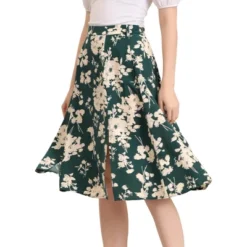 Allegra K Women's High Elastic Waist Belted Slit A-Line Midi Floral Print Skirt -Agnes Orinda Shop GUEST 28e7c973 036b 41a0 9614 f400ba083e3e