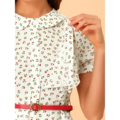 Allegra K Women's Peter Pan Collar Tie Neck Short Sleeves A-Line Elegant Belted Floral Dress -Agnes Orinda Shop GUEST 2aa1ccd8 2eba 49aa 80b0 85971853d907