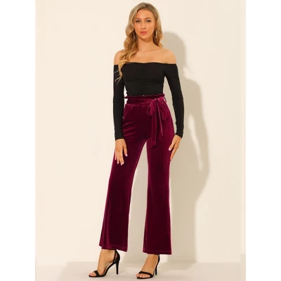 Allegra K Women's Velvet Tie Waist Stretchy Wide Leg Pants With Pockets 2 Allegra K Women's Velvet Tie Waist Stretchy Wide Leg Pants With Pockets - Image 2