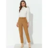 Allegra K Women's Casual Faux Suede Pants High Waist Belted Straight Legs Trousers
