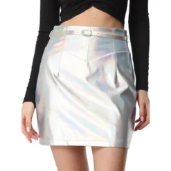 Allegra K Women's Metallic Bodycon Belted Short Shiny Skirt 7 Allegra K Women's Metallic Bodycon Belted Short Shiny Skirt -Agnes Orinda Shop GUEST 33c552fb f37e 45ba a645 0c240408d9f5