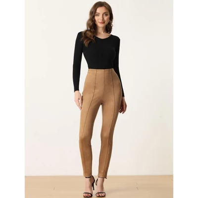 Allegra K Women's Faux Suede High Waisted Elastic Slim Casual Leggings Pants 2 Allegra K Women's Faux Suede High Waisted Elastic Slim Casual Leggings Pants - Image 2