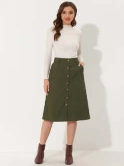 Allegra K Women's High Waist Button Front A-Line Belted Corduroy Midi Skirt -Agnes Orinda Shop GUEST 379a4a66 15cd 4e25 950c d3a24f23b807