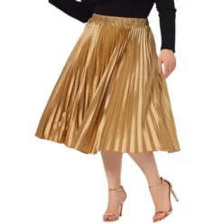 Agnes Orinda Women's Plus Size Pleated Stretched High Waist Premium Metallic Shiny Midi Skirts -Agnes Orinda Shop GUEST 394c432f b85a 4928 9346 a83b1800a215