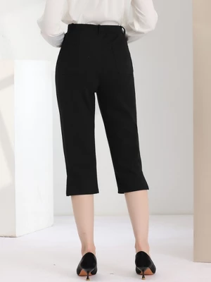 Allegra K Women's Casual High-Waisted Cropped Slim Split Capris Work Pants 3 Allegra K Women's Casual High-Waisted Cropped Slim Split Capris Work Pants - Image 3