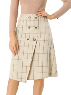 Allegra K Women's Plaid Vintage Faux Wrap Buttons Midi High Waist Skirt -Agnes Orinda Shop GUEST 3c50ae8a 39e1 4f9a 9956 ab5dfb274cff