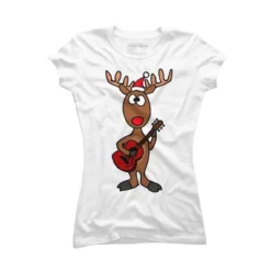 Junior's Design By Humans Funny Cool Christmas Reindeer Playing The Guitar By SmileToday T-Shirt -Agnes Orinda Shop GUEST 3d9308c3 ee25 496d a160 b5176c77830e