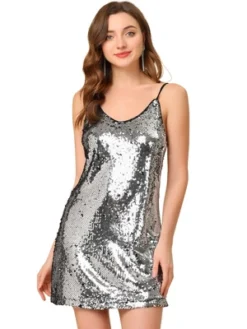 Allegra K Women's Glitter Sparkle Adjustable Prom Strap Mini Sequin Dress -Agnes Orinda Shop GUEST 3d9e7465 f37c 42e6 8e1b 7ed1b90afe18