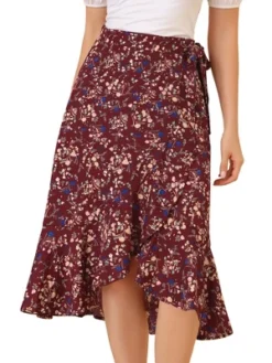 Allegra K Women's Floral Asymmetrical Ruffle Tie Waist Midi Wrap Skirts -Agnes Orinda Shop GUEST 3e471a77 3ac6 41d3 90ec 3a1599521f38