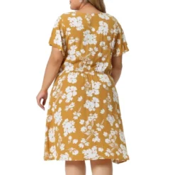 Agnes Orinda Women's Plus Size V Neck Elastic Waist Ditsy Floral Midi Dresses -Agnes Orinda Shop GUEST 3f287989 f65f 450c 8502 923721c4b9b9