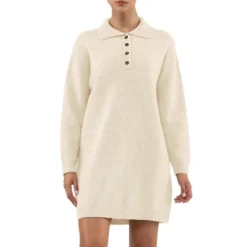August Sky Women's Collared Henley Lightweight Sweater Mini Dress -Agnes Orinda Shop GUEST 40cdb188 52d7 4b11 874c 48c017184584