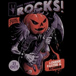 Junior's Design By Humans Rock Pumpkin By EduEly T-Shirt