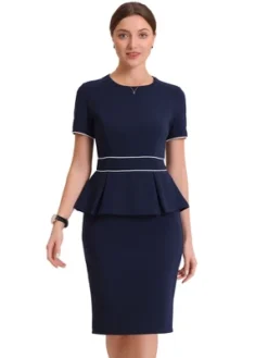 Allegra K Women's Crew Neck Short Sleeve Business Elegant Office Peplum Sheath Dresses -Agnes Orinda Shop GUEST 42c02913 4f26 414f bac1 9ee51606b32a