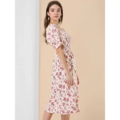 Allegra K Women's Square Neck Puff Sleeves Casual Midi Smocked Floral Dress -Agnes Orinda Shop GUEST 4469f9a2 85bd 4993 bd85 f5b62180c168