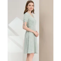 Allegra K Women's Ditsy Floral Tie Lace-up Short Sleeve A-line V-Neck Chiffon Dress -Agnes Orinda Shop GUEST 450ccd49 817c 41a5 a4e9 281022e45259