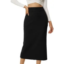 Seta T Women's Elastic High Waist Midi Basic Skirt Slit Hem Stretchy Ribbed Knit Bodycon Midi Skirts -Agnes Orinda Shop GUEST 4640ac62 8a33 47e6 b8ee 918ec0a6927b