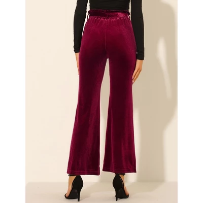 Allegra K Women's Velvet Tie Waist Stretchy Wide Leg Pants With Pockets 4 Allegra K Women's Velvet Tie Waist Stretchy Wide Leg Pants With Pockets - Image 4