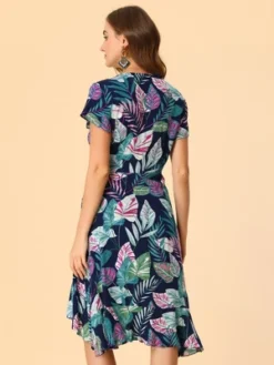 Allegra K Women's Tie Waist Beach Tropical Floral Printed Midi Wrap Dress -Agnes Orinda Shop GUEST 49346692 a26d 40ed 8dab 3d77e1969c47