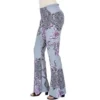 24seven Comfort Apparel Purple Print Elastic Foldover Flared Pants