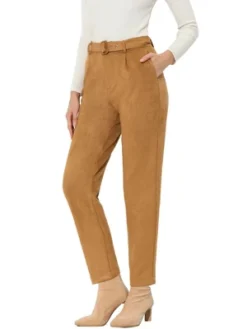 Allegra K Women's Casual Faux Suede Pants High Waist Belted Straight Legs Trousers -Agnes Orinda Shop GUEST 4bc4688d 85aa 4600 86a3 af8d7d2c9a12