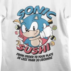 Sonic The Hedgehog Classic Food Frenzy Crew Neck Short Sleeve White Women's T-shirt